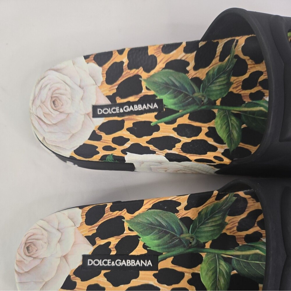 Dolce & Gabbana Portofino Leopard Floral DG Logo Beach Pool Slides Sandals 39 - Picture 2 of 10